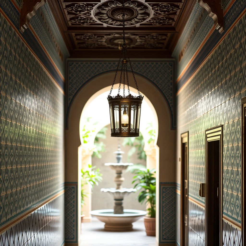 Elegant entrance of a traditional Fes riad with zellige tilework and carved cedar ceiling, representing the best traditional riads in Fes Medina experience.